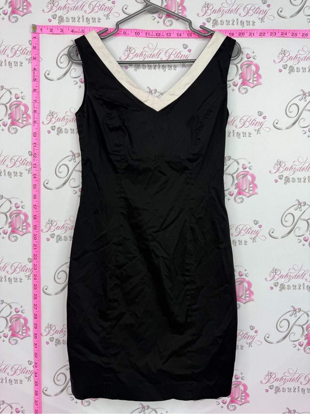 French laundry dress Classic Black Sheath Dress with Cream V-Neck Trim